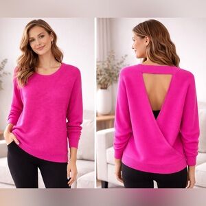 Express Women’s Pink Ribbed Knit Back Cutout Wrap Pullover Sweater Size Medium